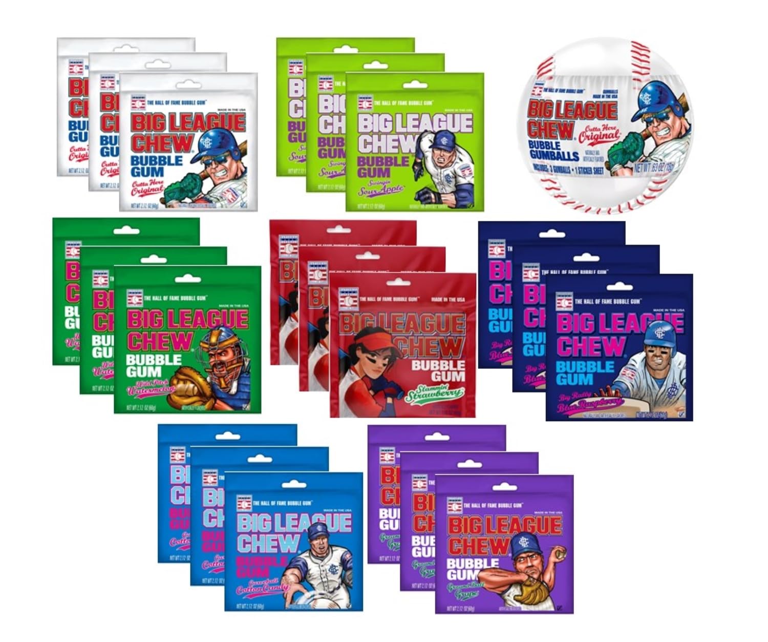 Big League Chew Bubble Gum Variety Pack - 7 Flavors to Enjoy