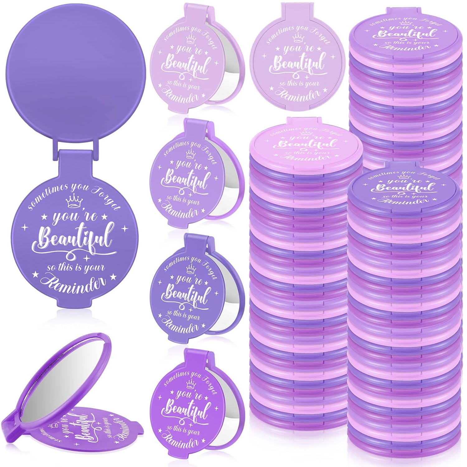 100 Pcs Inspirational Compact Mirror Bulk for Gifts and Favors