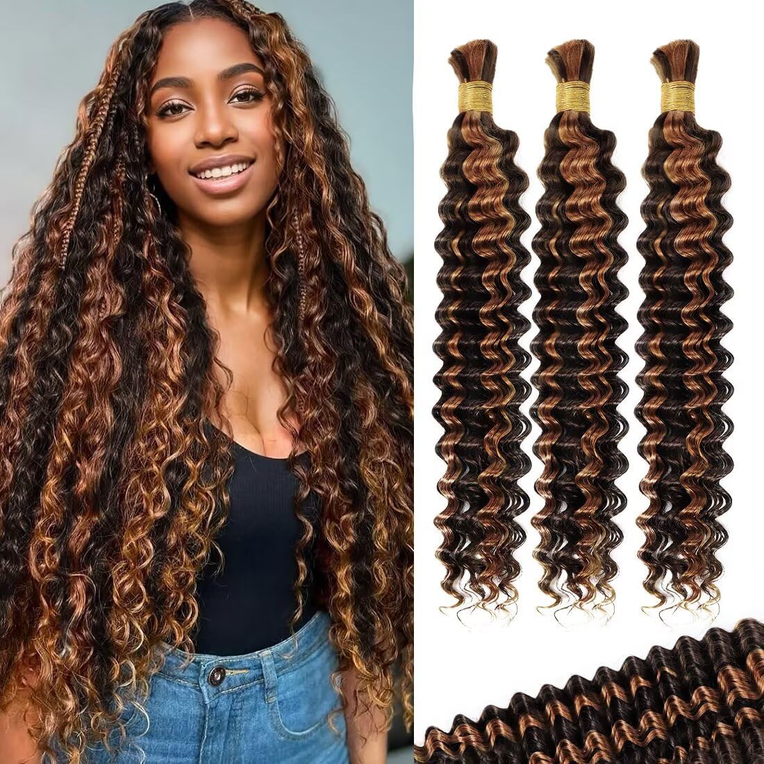 Ombre Honey Blonde Brown Human Braiding Hair for Boho Styles