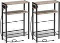 Small Narrow Side Table with Charging Station - Slim End Table