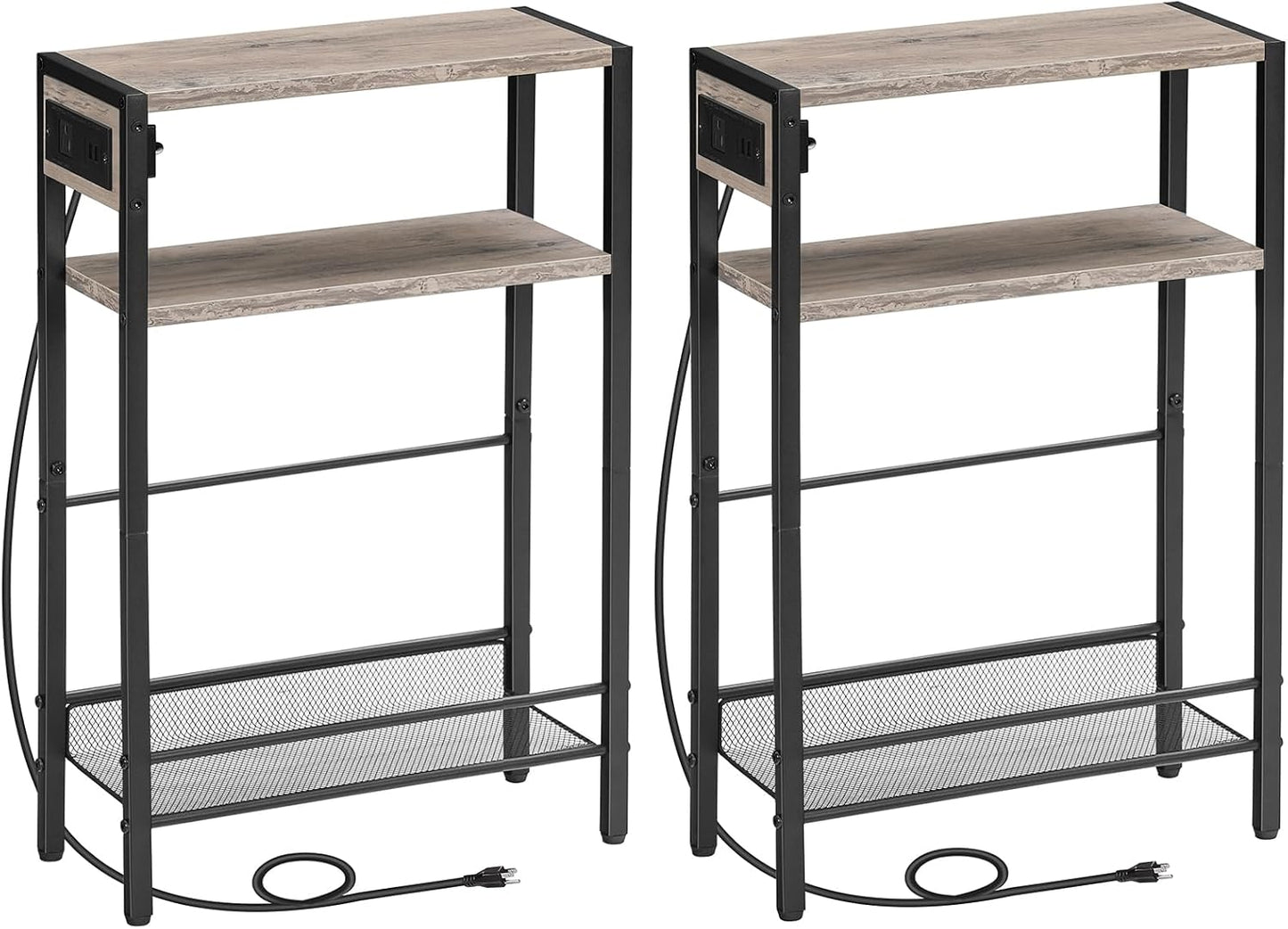 HOOBRO Small Narrow Side Table with Charging Station for Spaces