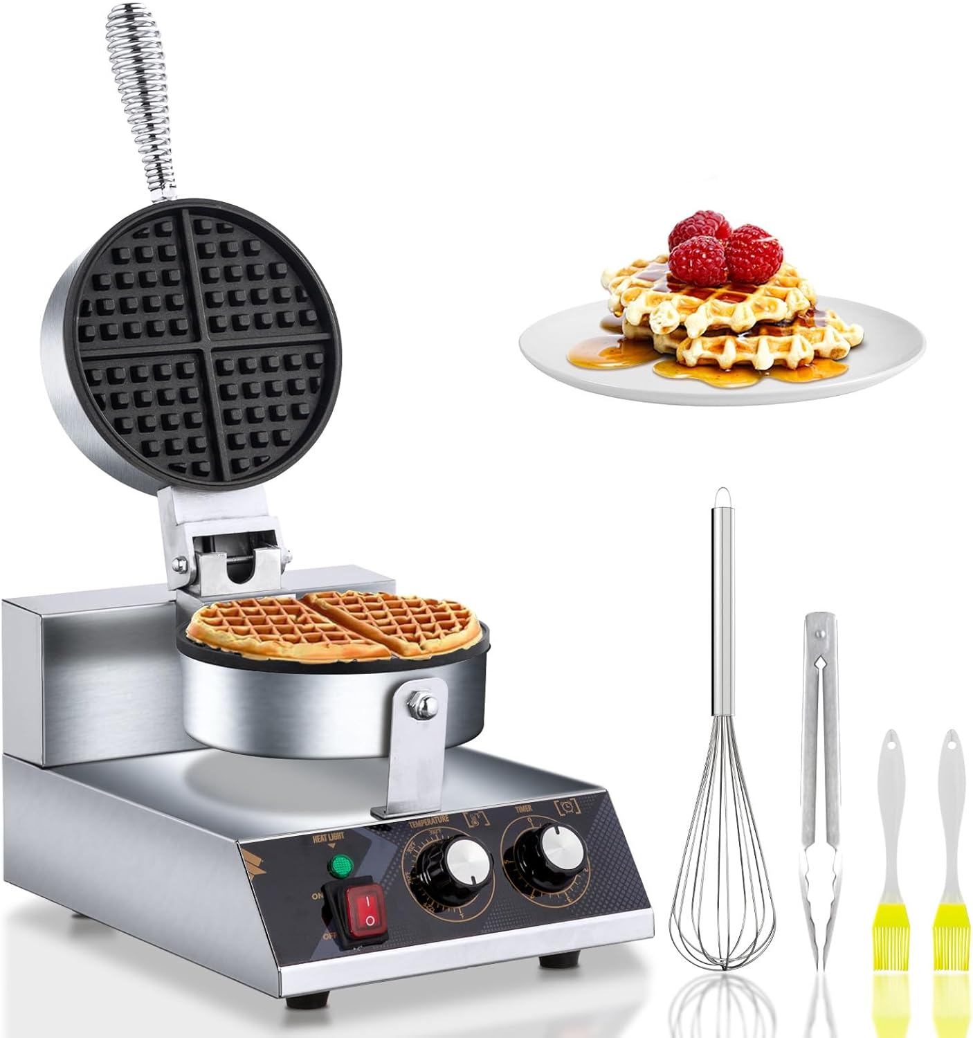 ROVSUN Electric Belgian Waffle Maker - 360 Flip, Non-Stick, Time & Temp Control