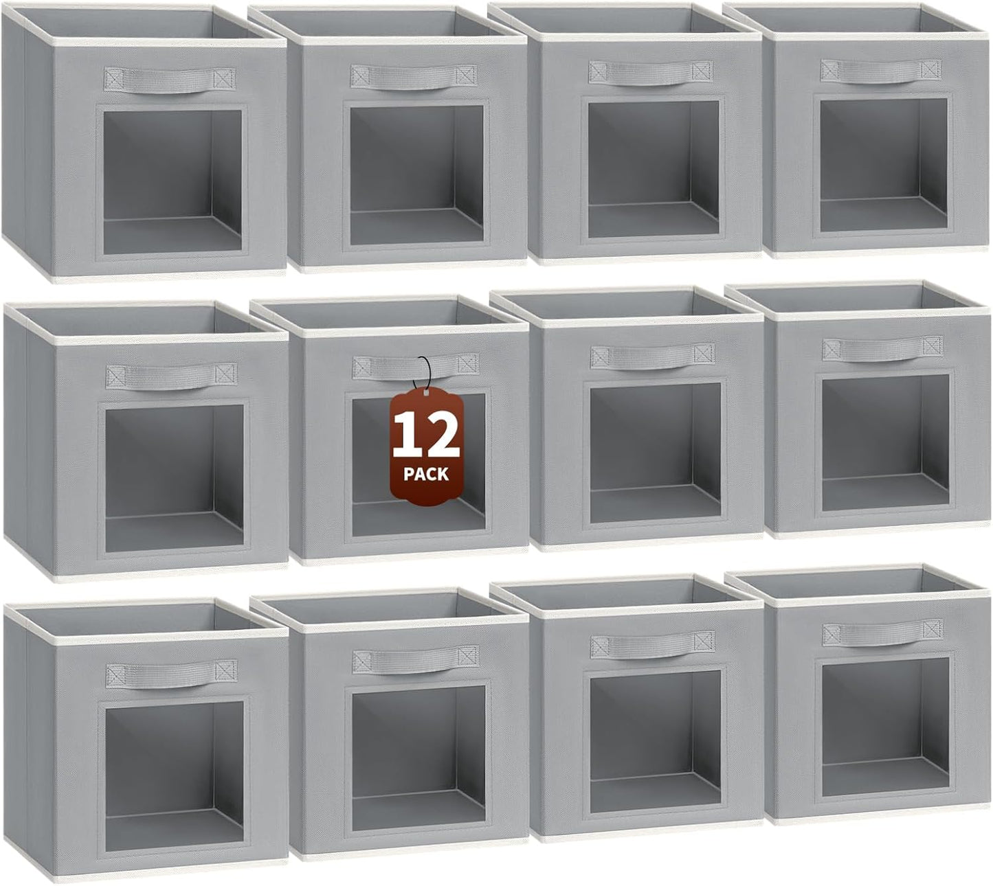 Foldable Storage Cubes for Organizing - Set of 12 Grey Bins