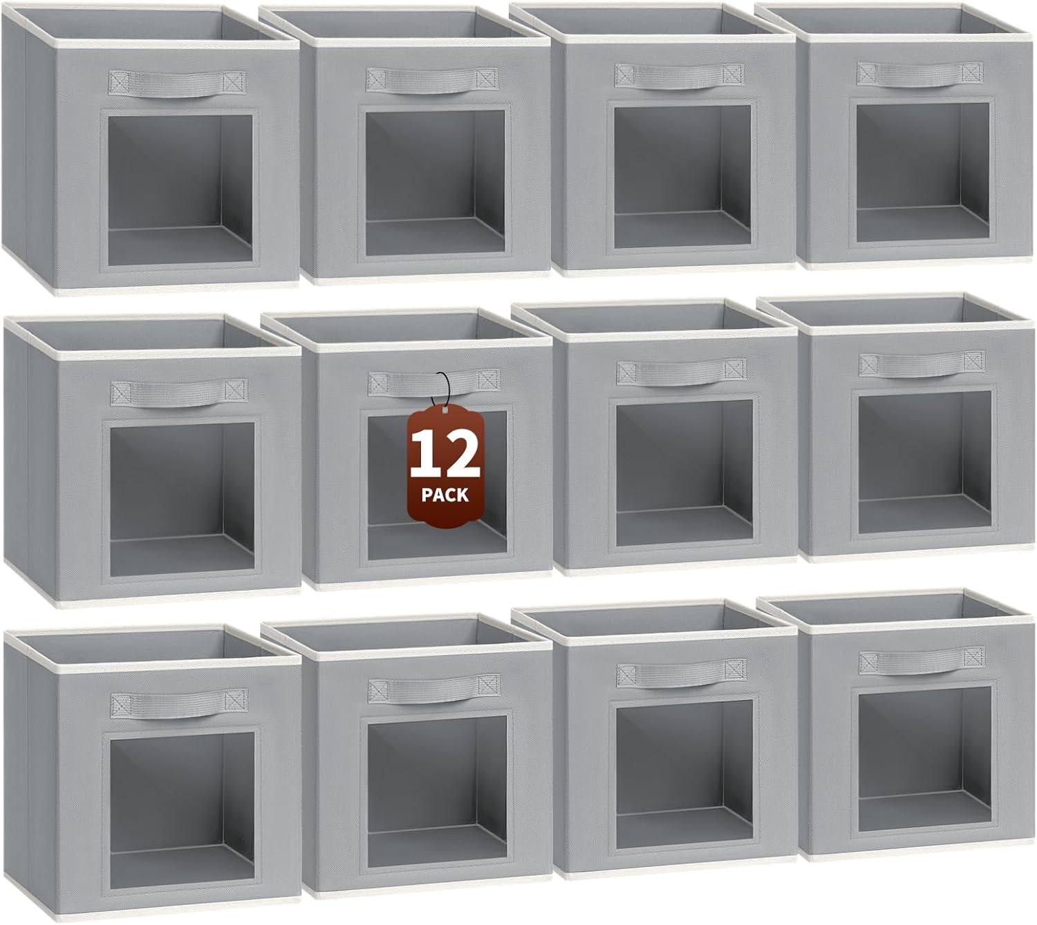 Foldable Storage Cubes for Organizing - Set of 12 Grey Bins