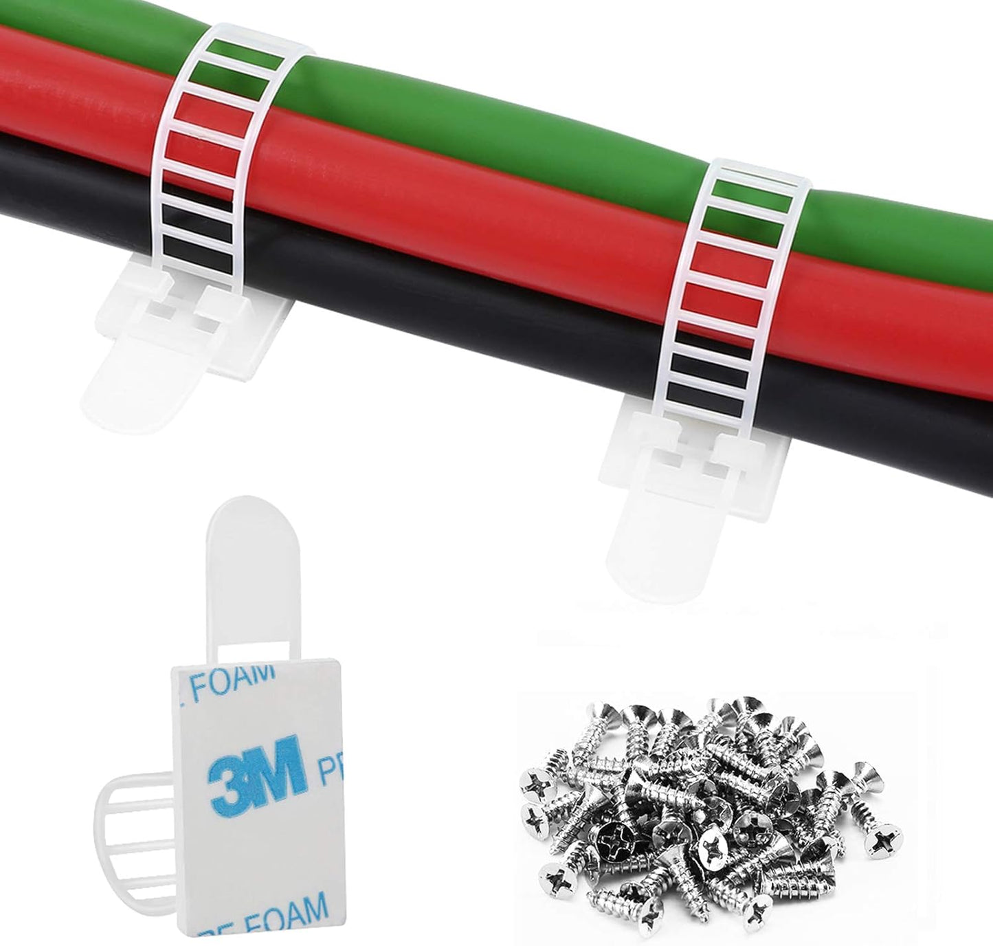 VAMRONE Cable Management Kit - 50Pcs Adhesive Clips with Extra Strong Fixation