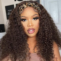 Headband Wig Human Hair Deep Wave #4 Chocolate Brown 24 in - Easy