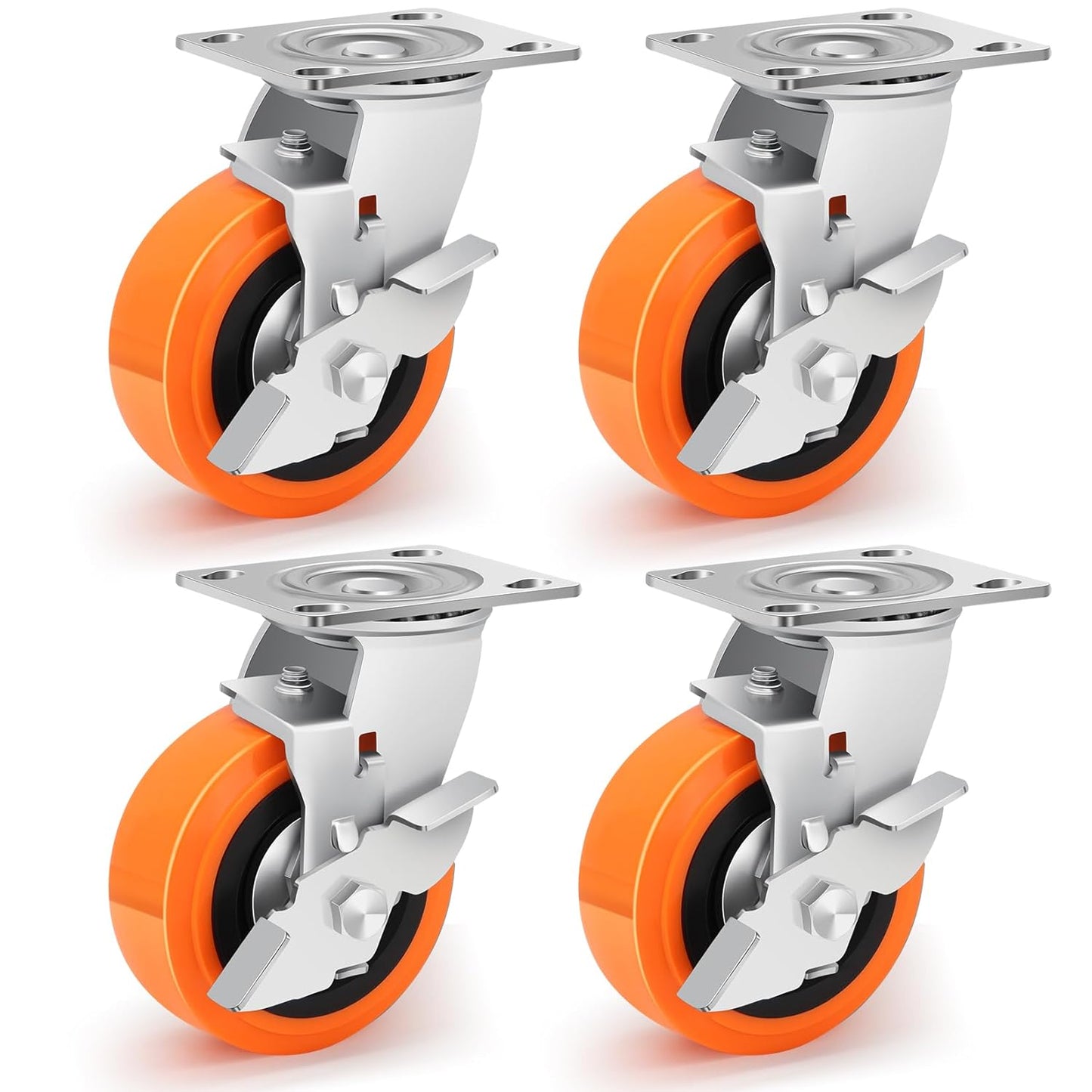5 Inch Heavy Duty Casters with Thickened Bracket Set of 4