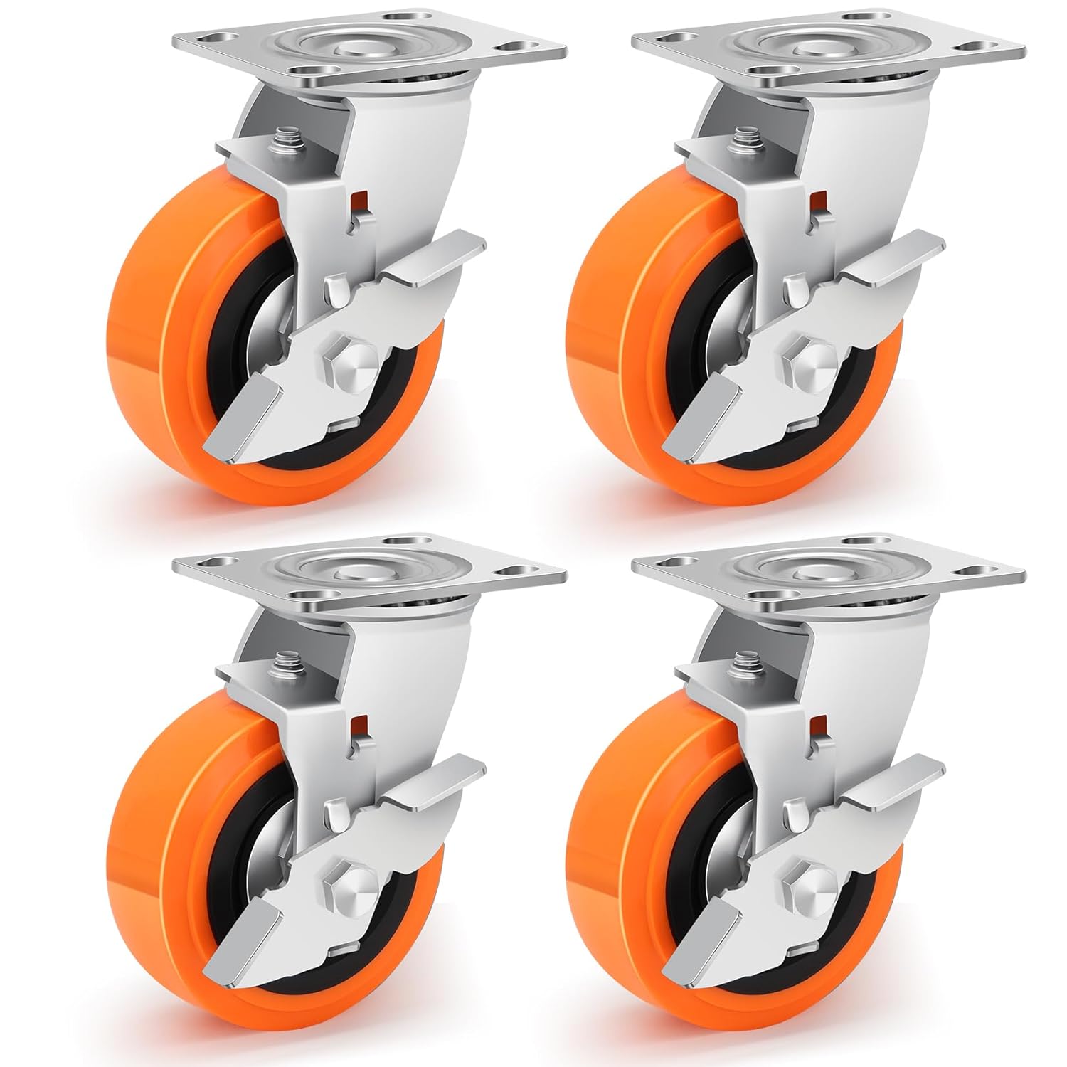 5 Inch Heavy Duty Casters with Thickened Bracket Set of 4