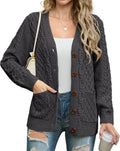 GRECERELLE Women Long Sleeve Cable Knit Button Front Cardigan - Cozy