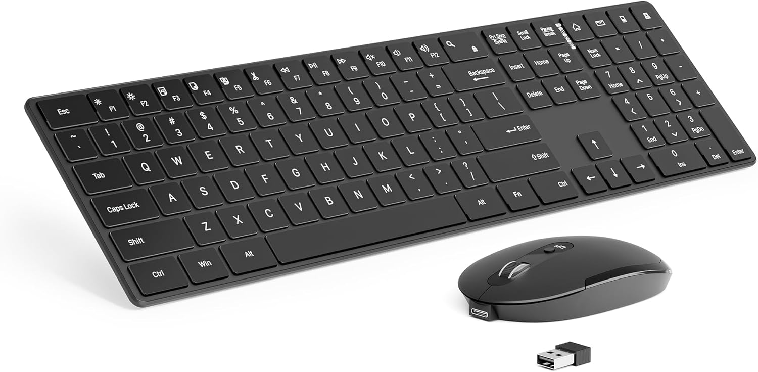 Ultra Slim Wireless Keyboard & Mouse Set - Silent & Compact - 2.4GHz Connection