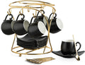 Espresso Cups with Saucers Set - Matte Black 3 oz Stackable Set