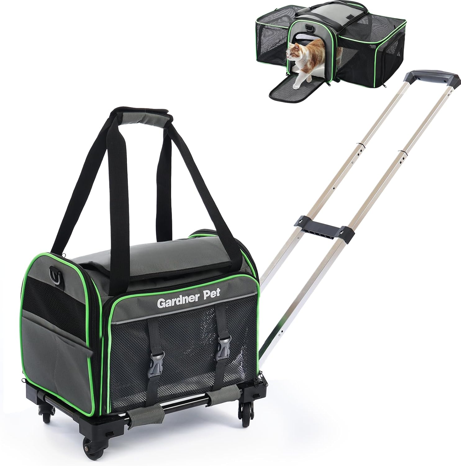 Gardner Pet Cat Carrier with Wheels for Travel and Comfort