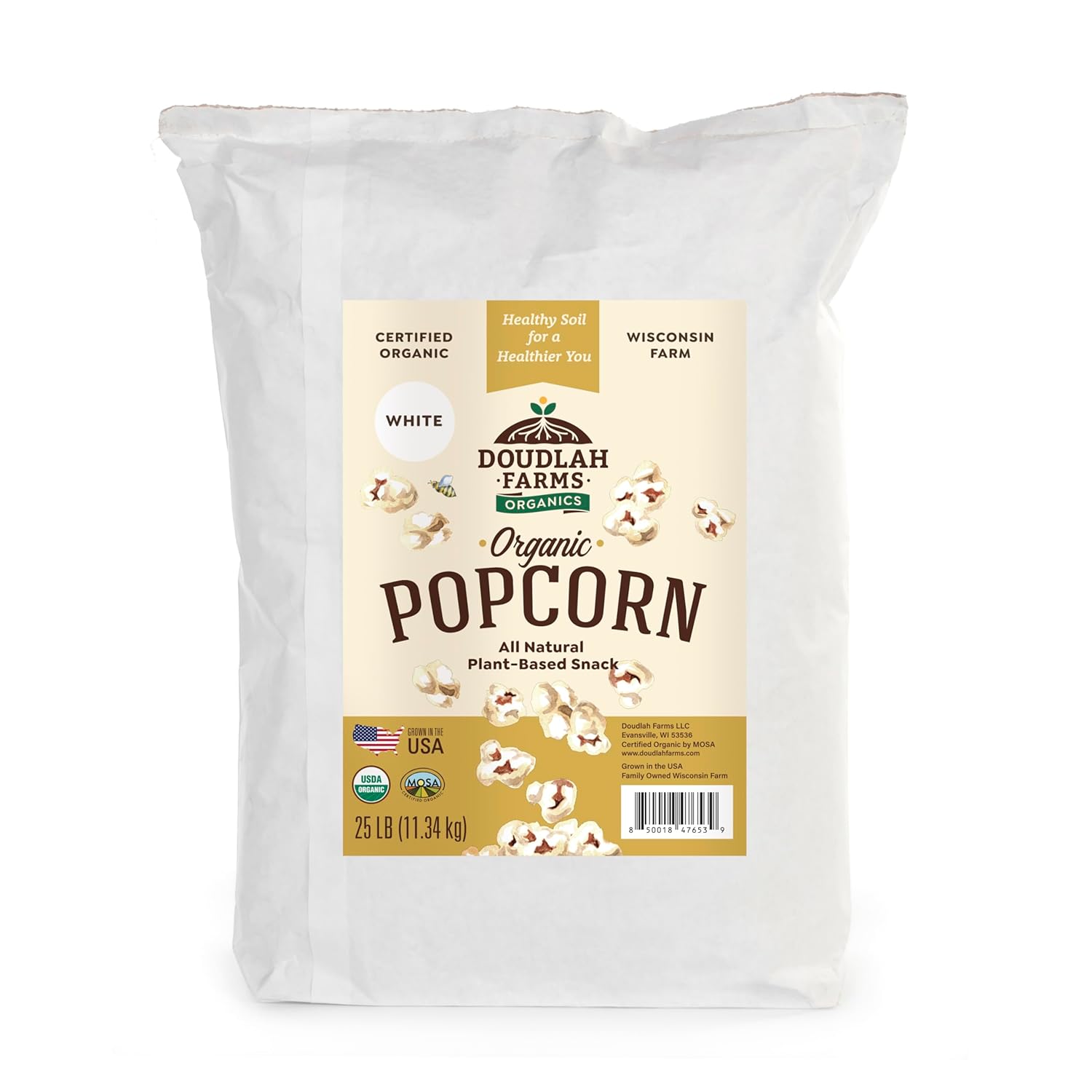 Organic White Popcorn Kernels Unpopped 25 lb Bulk for Healthy Snacking
