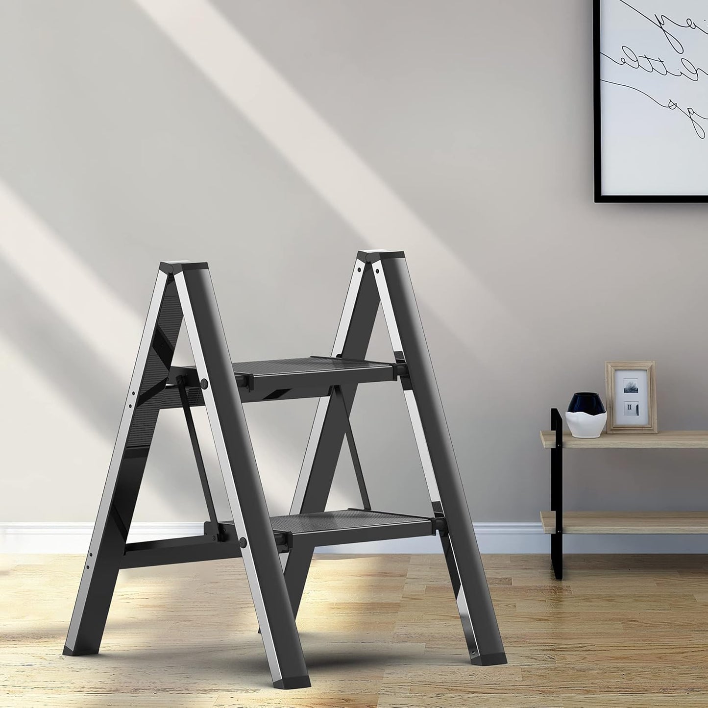 Step Stool 2 Step Ladder with Anti-Slip Wide Pedal for Safety