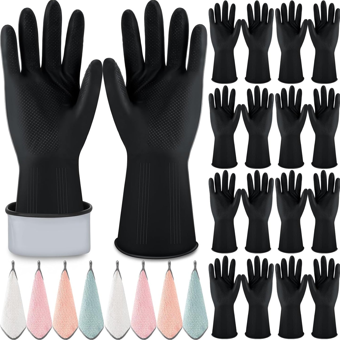 Hushee 24 Pcs Reusable Rubber Kitchen Gloves Set - Clean with Precision!