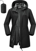 Women's Waterproof Long Rain Coat Packable Lightweight Trench - Hooded