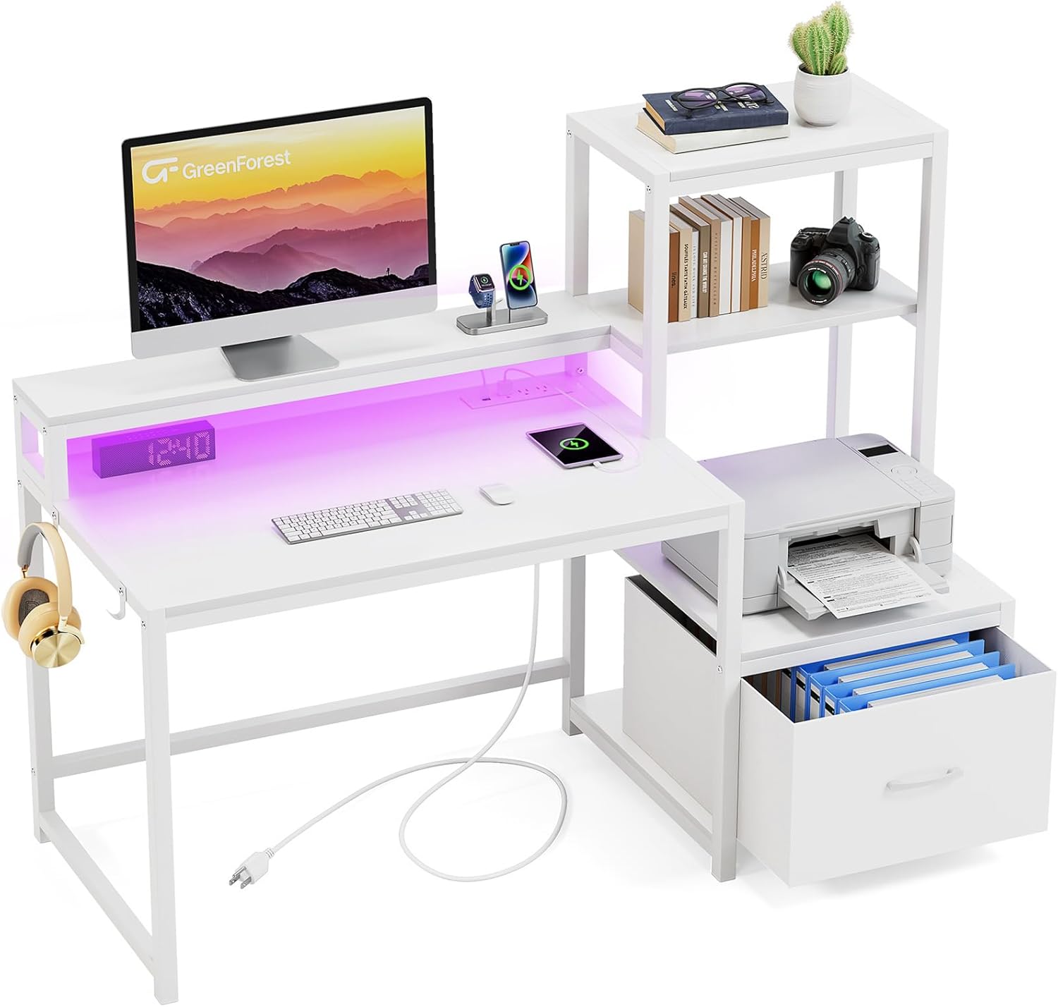 51 Computer Desk with Drawers & Power Outlets