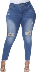 ALLEGRACE Plus Size High Waisted Stretch Ripped Skinny Jeans