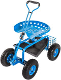 Garden Cart Rolling Work Seat with Tool Tray and Swivel - Durable