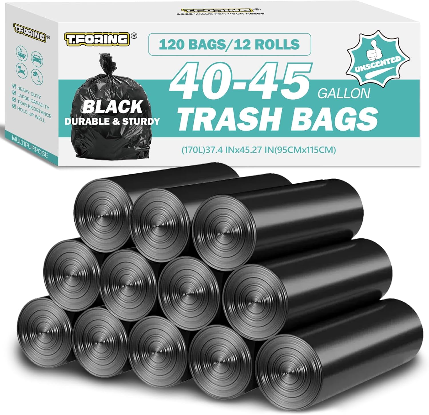 40-45 Gallon Black Trash Bags for Home and Office Use