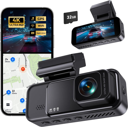 COOLCRAZY 4K Dash Cam: WiFi GPS, Night Vision, 32G Card