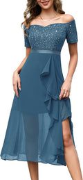 Sequin Formal Party Dress Off Shoulder Midi - Elegant Evening Look