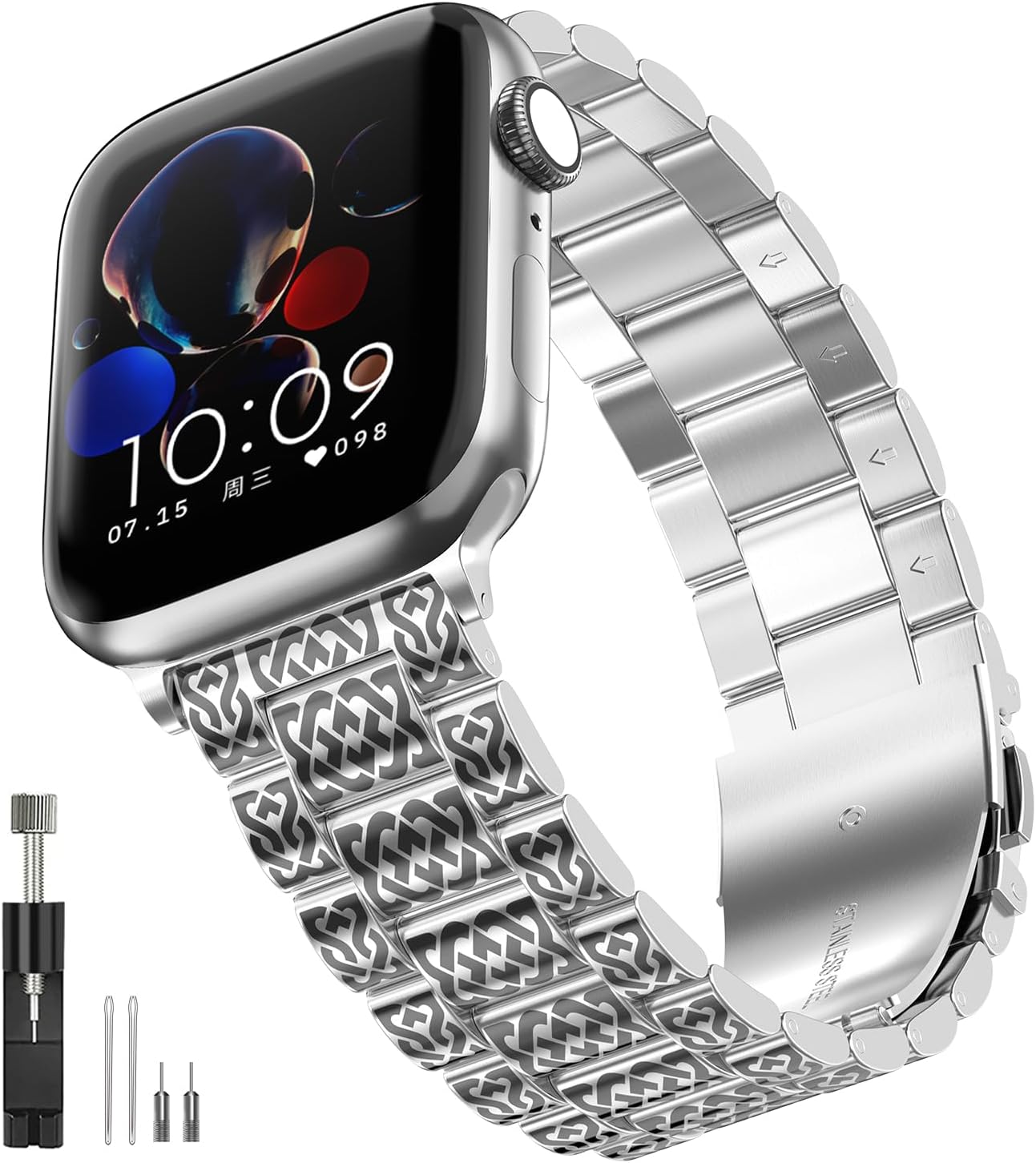 Stainless Steel Relief Sculpture Apple Watch Band