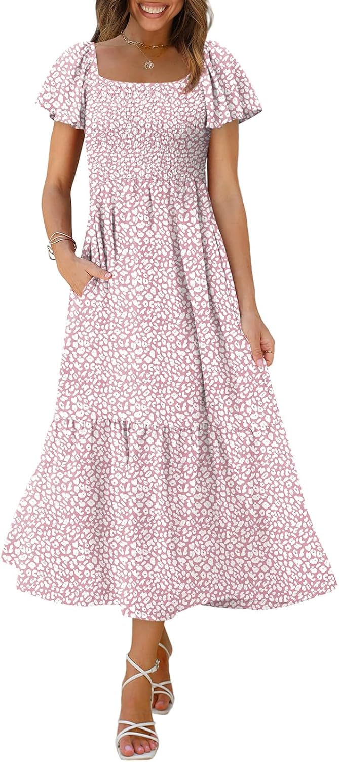 OFEEFAN Summer Dresses for Women with Ruffle Sleeves and Pockets
