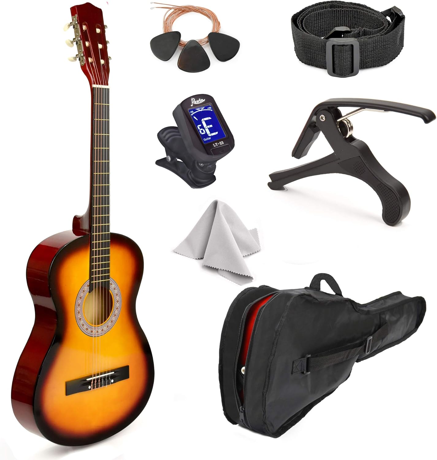30in Wood Guitar with Case and Accessories for Kids and Beginners