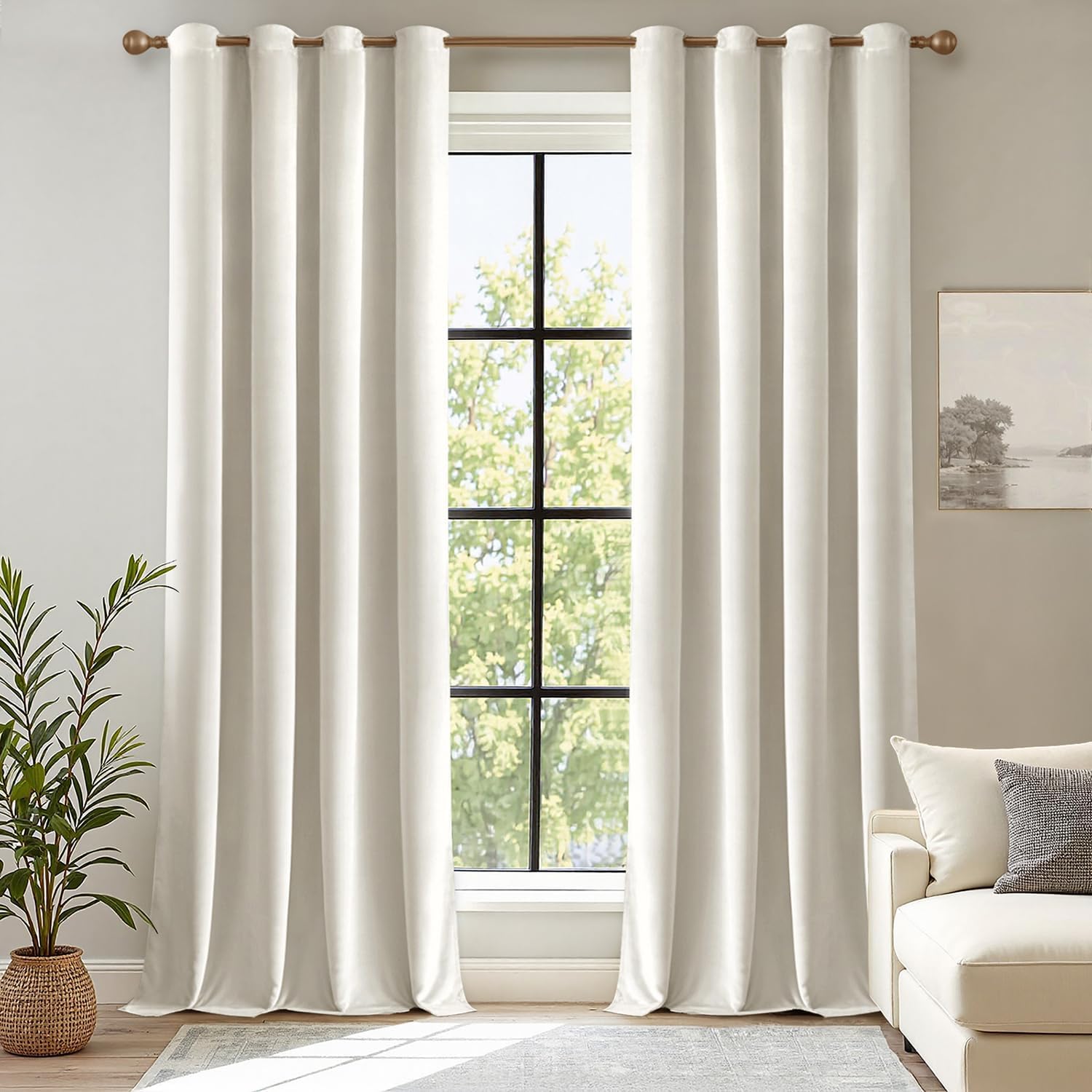 Ivory White Velvet Curtains for Room Darkening and Insulation