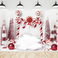 Christmas Backdrop Winter Red Candy Cane Balls Background - Festive