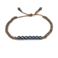 Brown Rope Bracelet with Beaded Hematite Stones - Adjustable Macrame