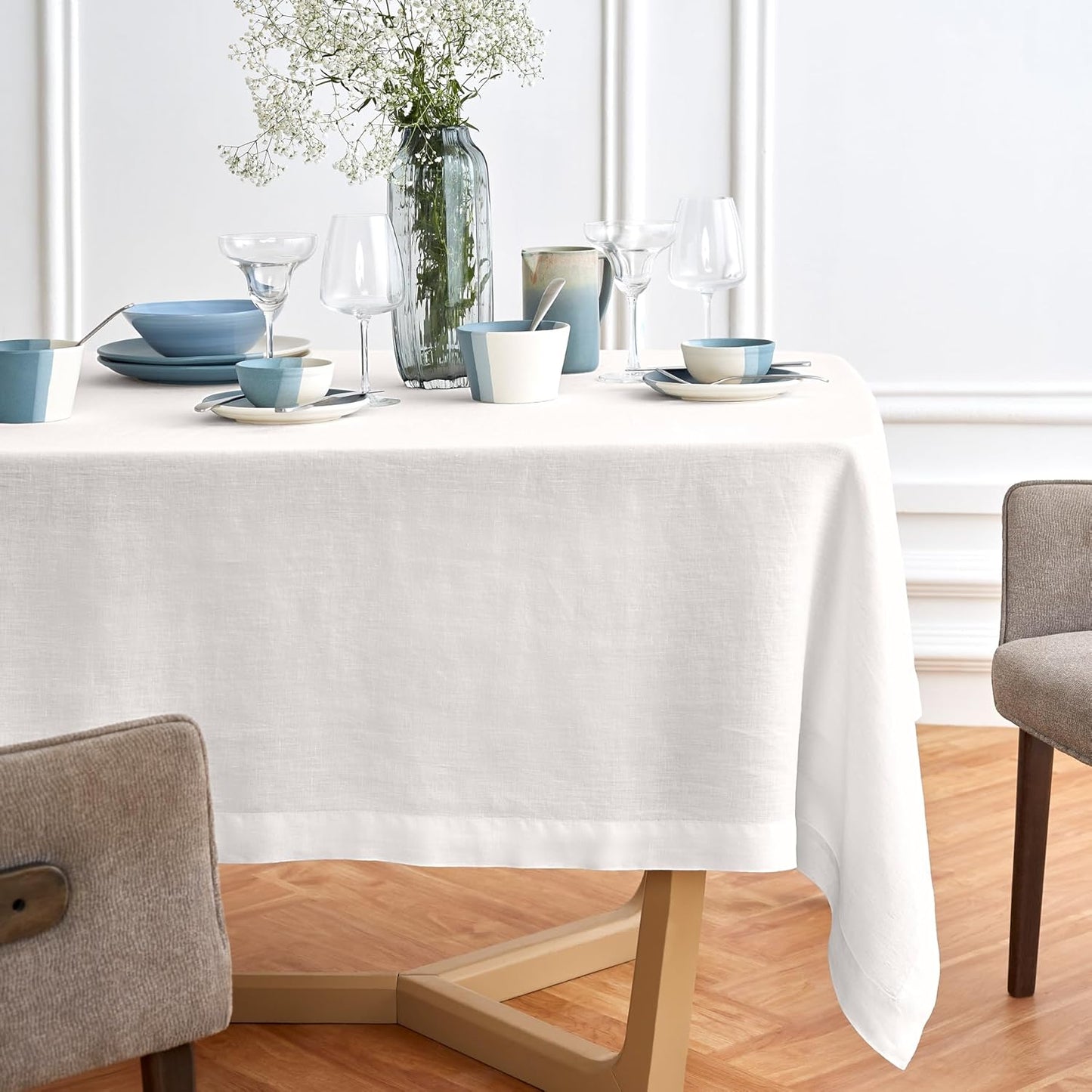 Solino Home White Linen Tablecloth for Elegant Dining Spaces