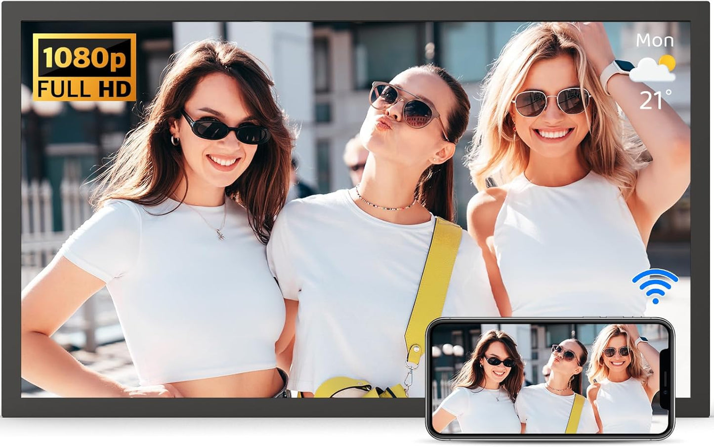 Large Digital Picture Frame 21.5in with Smart Features and Apps