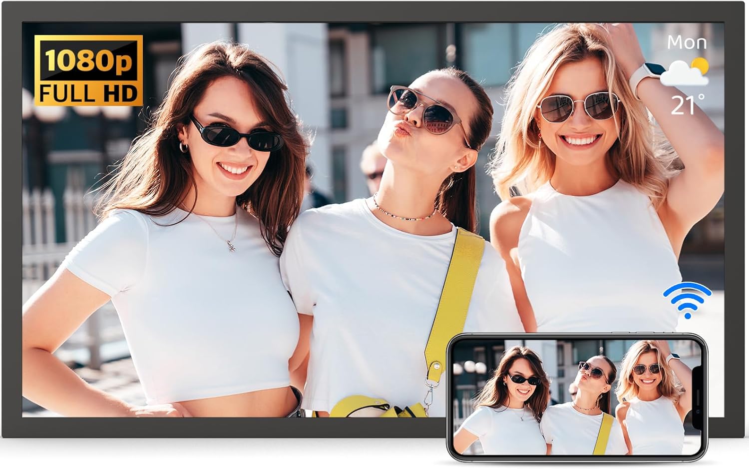 Large Digital Picture Frame 21.5in with Smart Features and Apps