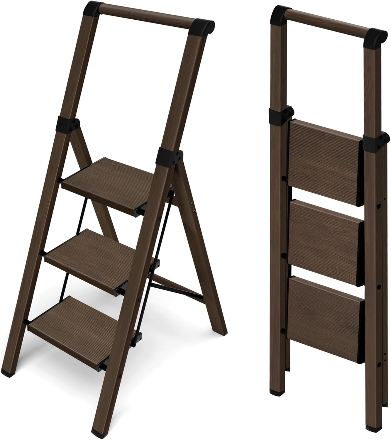 HillhutApex 3 Step Foldable Aluminum Ladder with Handgrip