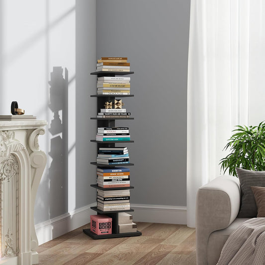 TUTOTAK Vertical Bookshelf: 8-Tier Narrow Spine Bookcase