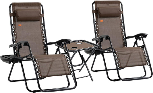 Outsunny Zero Gravity Chair Set with Folding Table for Relaxation