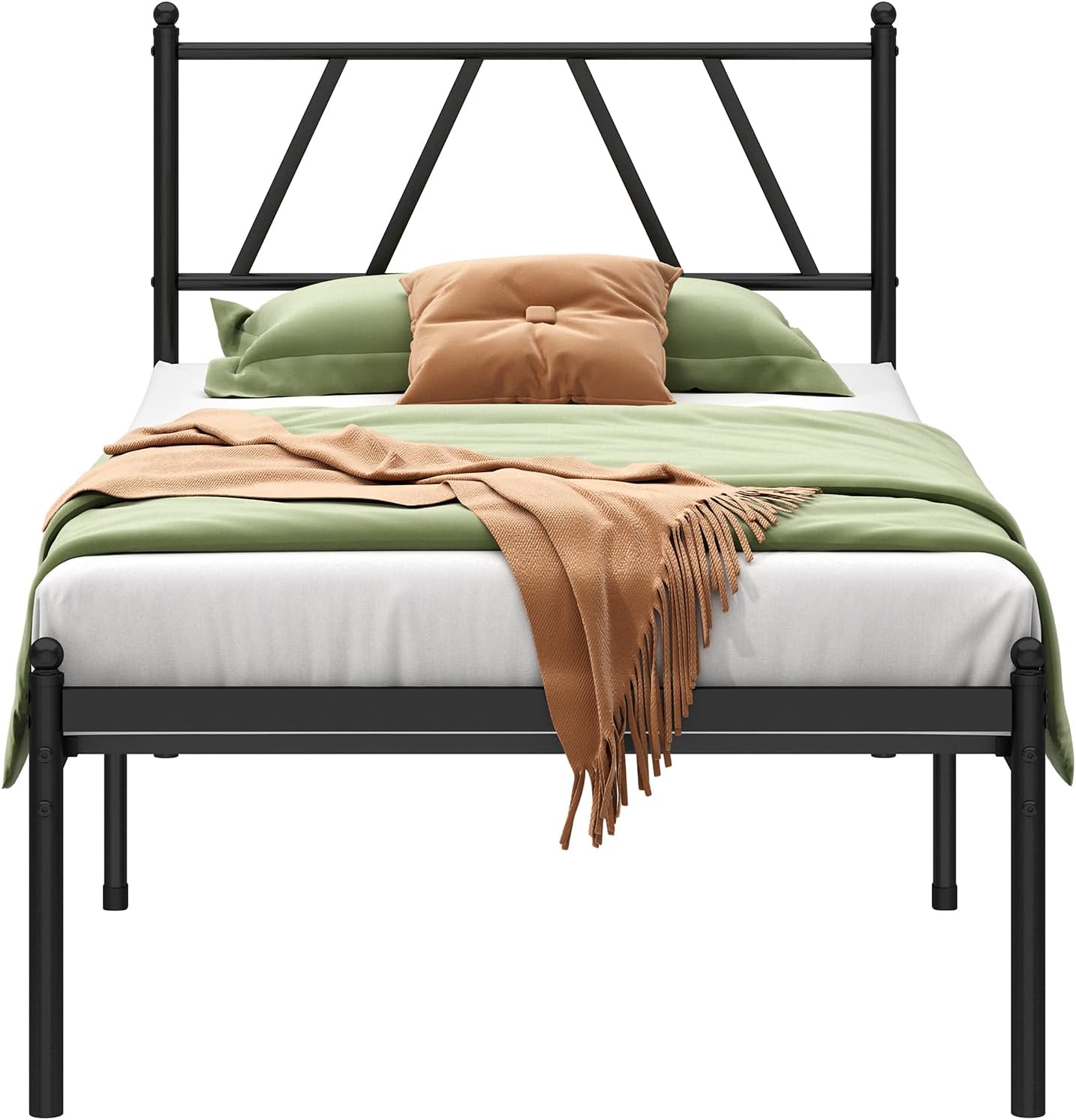 Metal Platform Bed Frame with Headboard, 14 Inches Twin Bed