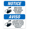 Employees Hand Washing Sign 24x30 in - Durable Bilingual Safety Sign
