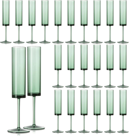 24 Pack Acrylic Dark Green Wine Glasses for Celebrations