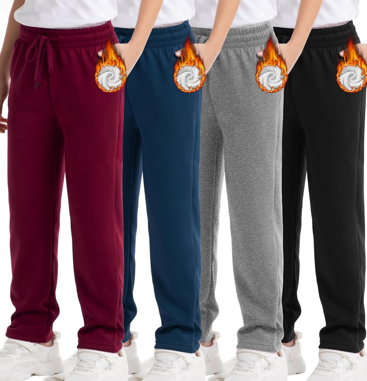 Boys Sweatpants Fleece Lined Open Bottom Jogging Pants for Kids