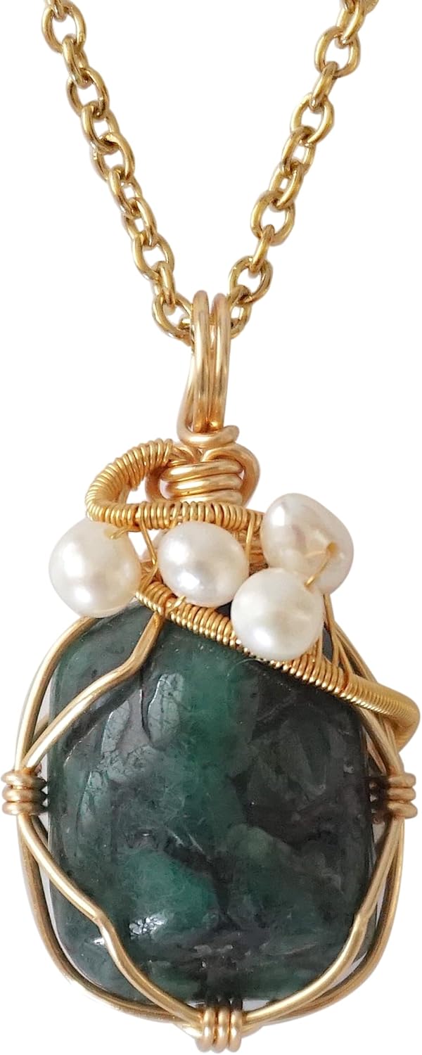 Women's Birthstone & Pearl Statement Necklace - Gold Plated Design