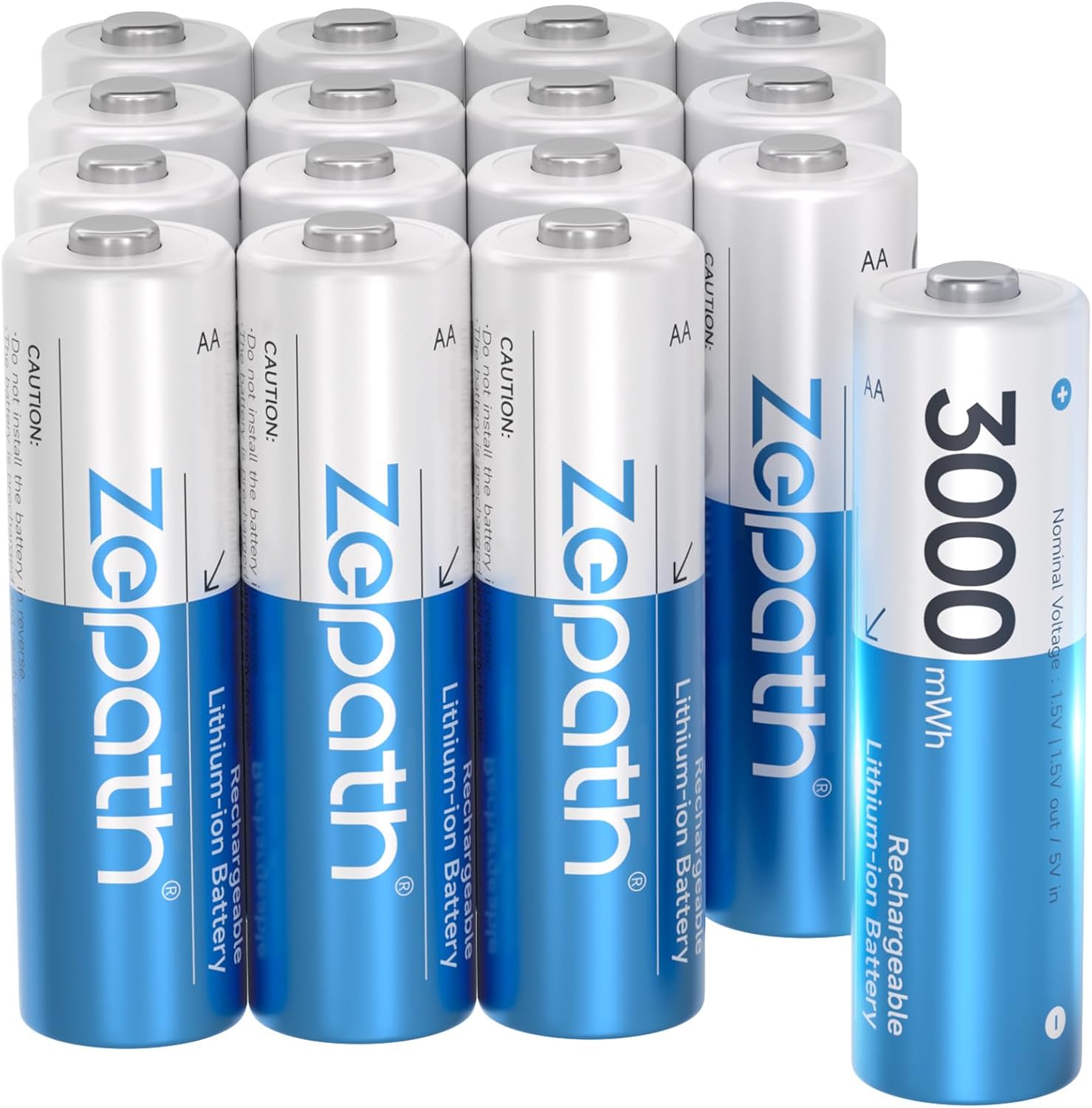 High Power Rechargeable Lithium Batteries AA 16 Pack 3000mWh