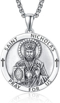 925 Sterling Silver St. Nicholas Medal Amulet Necklace for Men