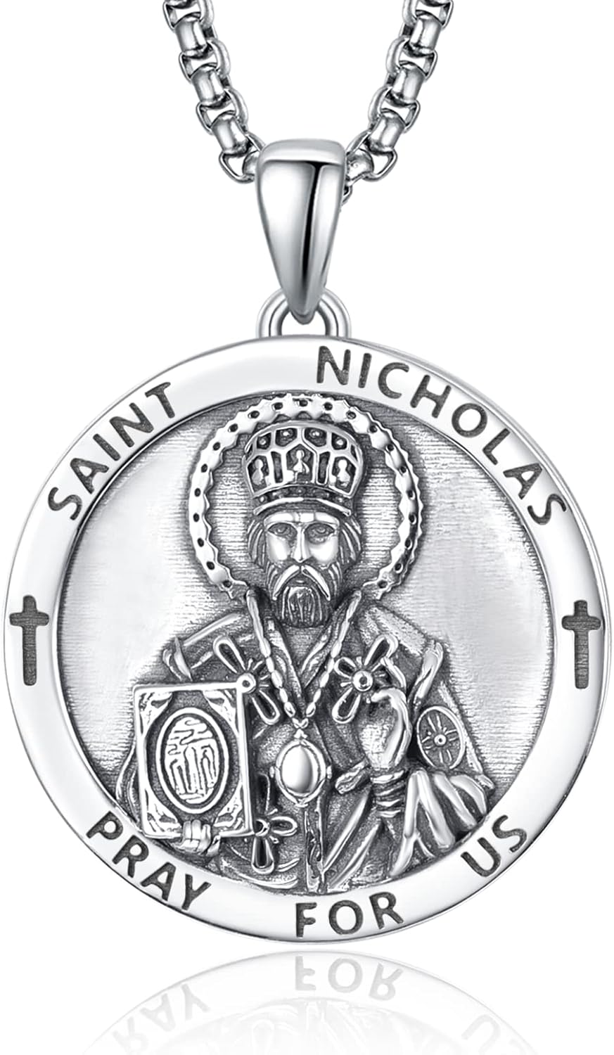 925 Sterling Silver St. Nicholas Medal Amulet Necklace for Men