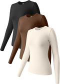 OQQ Womens 3 Piece Long Sleeve Stretch Fitted Layer Tee Shirts - Soft