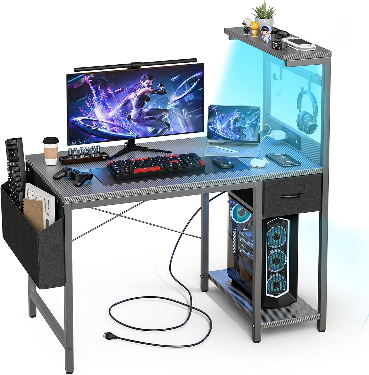 Grandder Gaming Desk 40 Inch with Power Outlet and LED Light