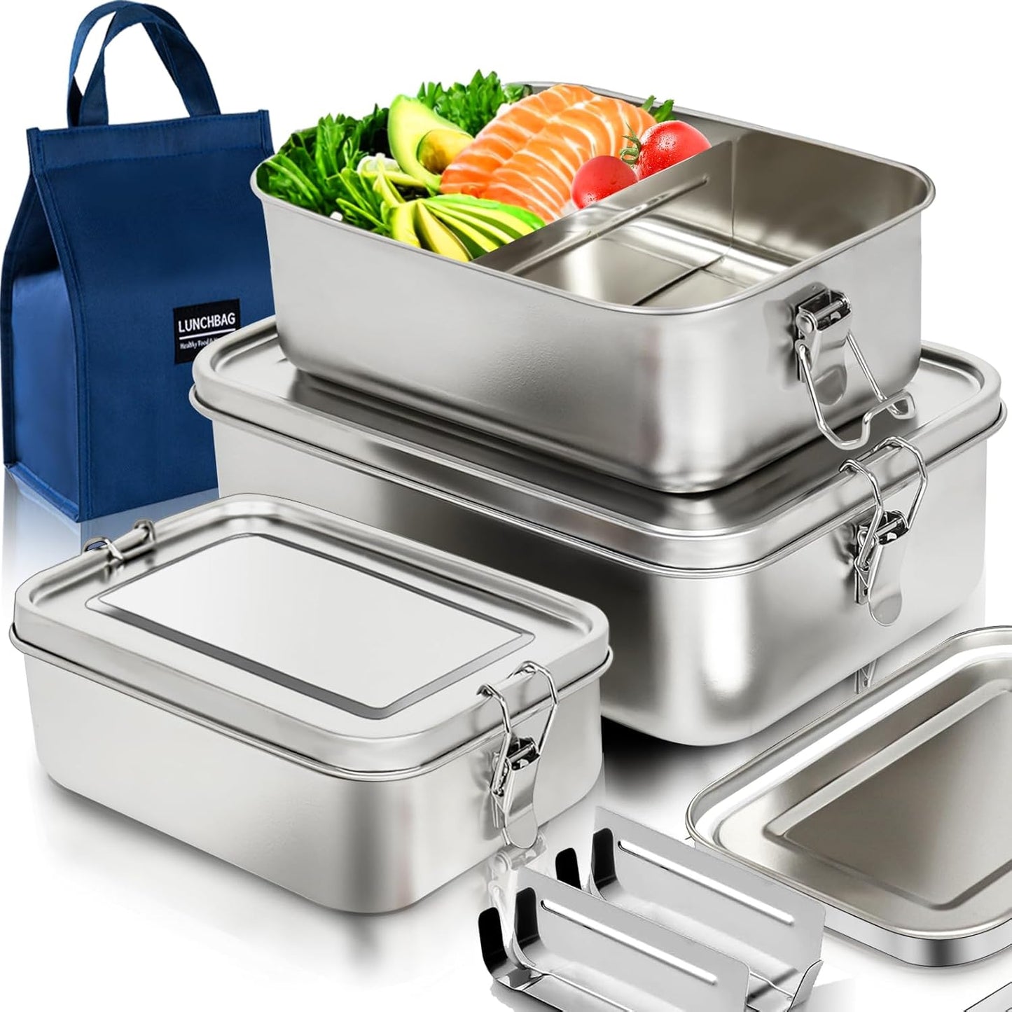Stainless Steel Bento Box 3 Pack for Healthy Meal Prep