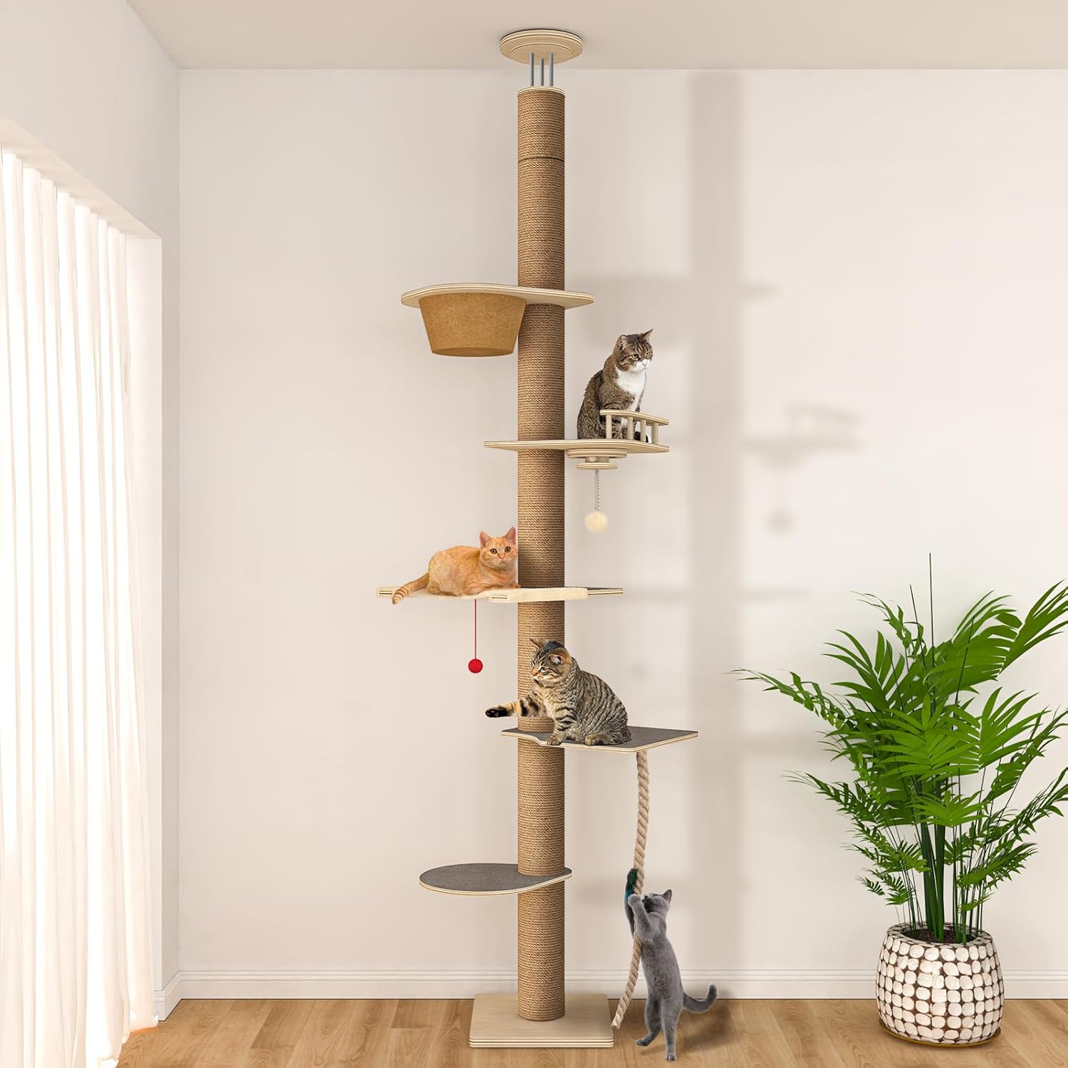 Floor to Ceiling Cat Tree with Adjustable Height for Cats